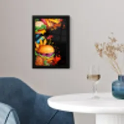 Fastfood - Graffiti - Hamburger - Eten - Modern fotolijst zwart zonder passe partout klein -sfeer4