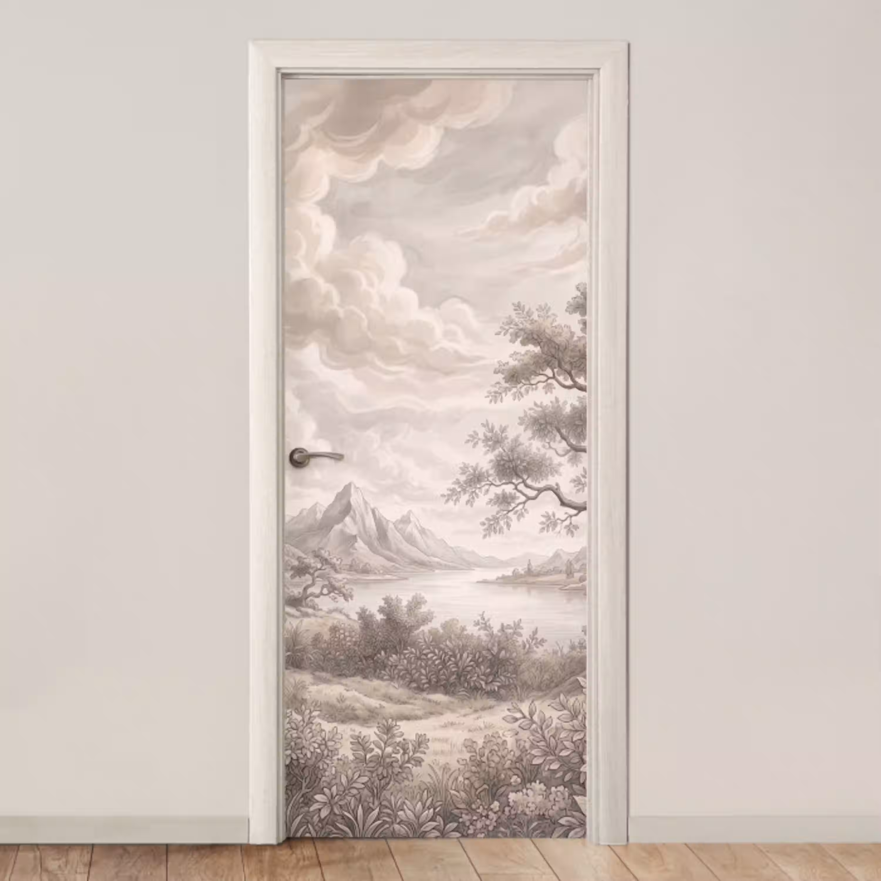 Landschap - Bergen - Meer - Natuur deurposter klein -3d_beige