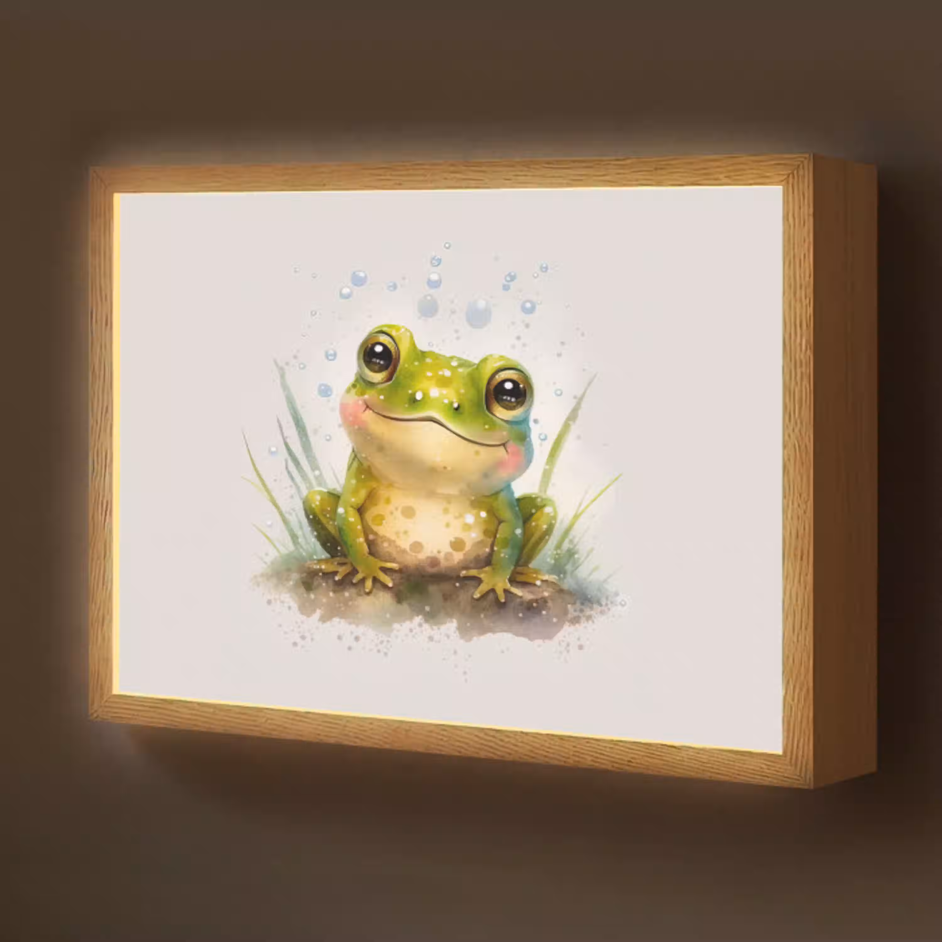 Kikker - Groen - Waterverf - Dieren - Jongen - Meisje Light Box met batterij (Wandlamp kind) middel -z3d_website