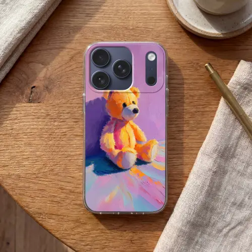Teddybeer - Schaduw - Penseelstreken - Paars Telefoonhoesje iPhone 17 Pro klein -sfeer1