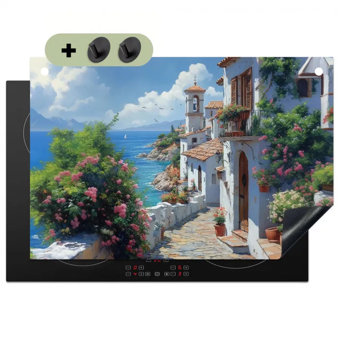 Huizen - Zee - Bomen - Bloemen Inductie beschemer met haakjes klein -3d
