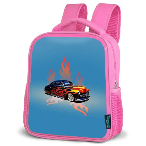 Hotrod flames Kinderrugzak - Roze middel -schuin
