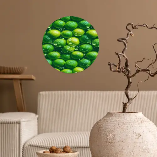 Limoenen - Druppels - Groen Wandcirkel behangsticker klein 186 -sfeer1