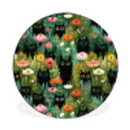 Katten - Bloemen - Kleurrijk Wandcirkel aluminium klein 190 -3d