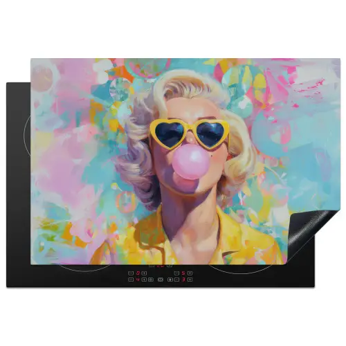 Vrouw - Blond - Roze kauwgom - Kleurrijk - Pastel Inductie beschermer vinyl 3mm klein -3d