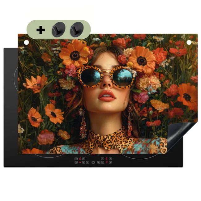 Vrouwen - Bloemen - Modern - Bril - Abstract Inductie beschemer met haakjes klein -3d