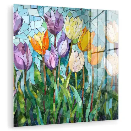 Mozaïek - Veld - Tulpen - Kleurrijk plexiglas 5mm klein -zzzproduct_nieuw