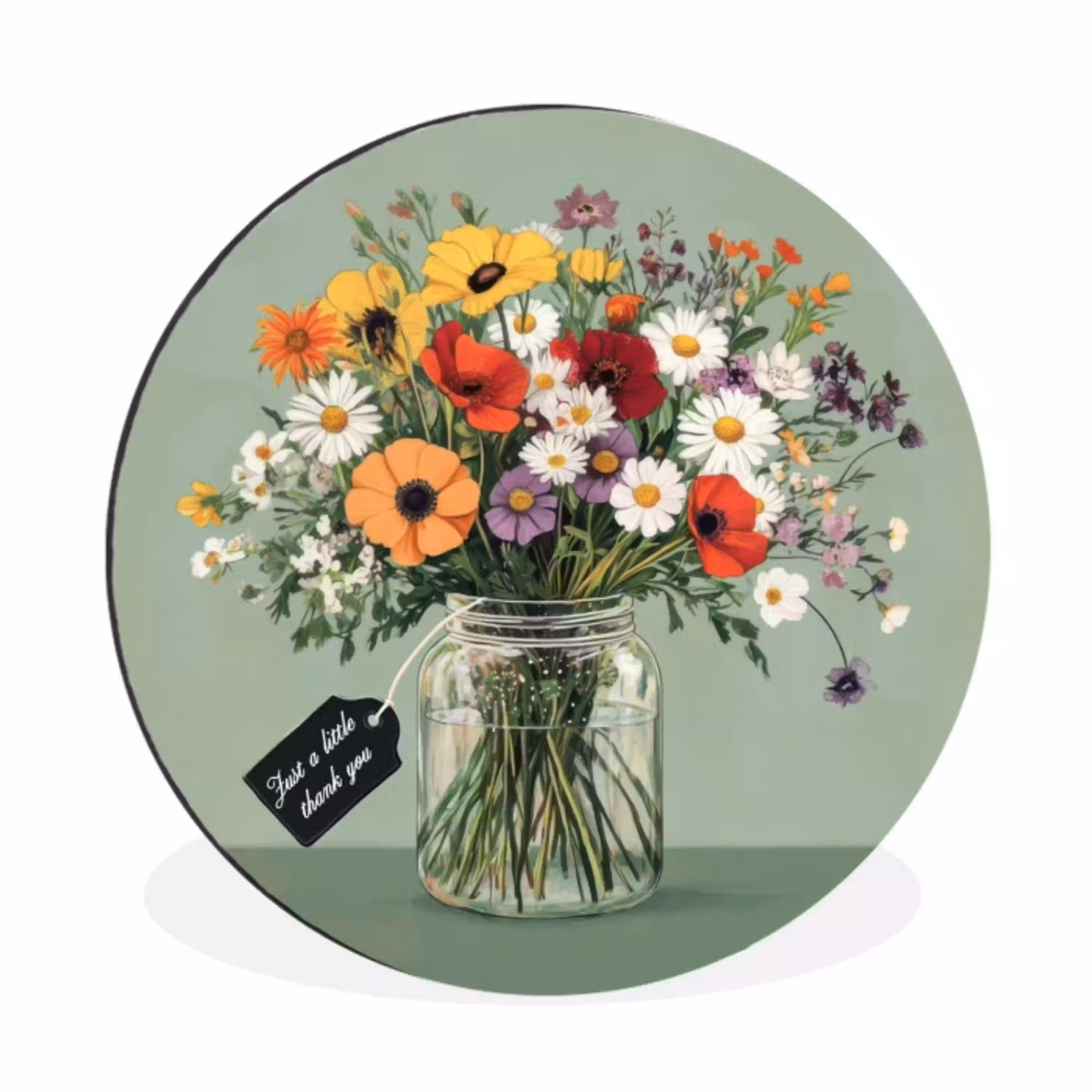 Bloemen - Vaas - Kaartje Wandcirkel aluminium klein -3d