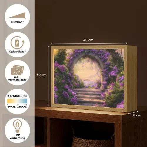Poort - Paars - Bloemen Light Box met batterij (Wandlamp) middel -USP_websiteoverzichtNL