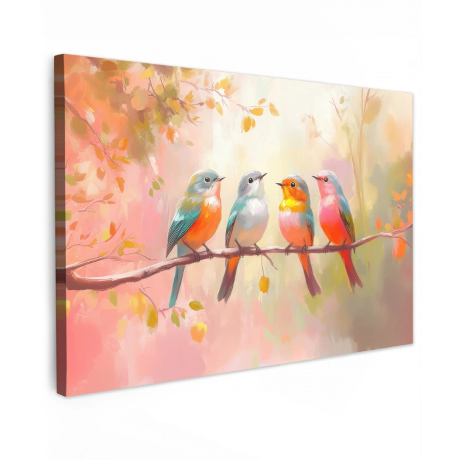 Vogels - Kleurrijk - Tak Tuinposter op houten frame 2 cm dik klein -3d