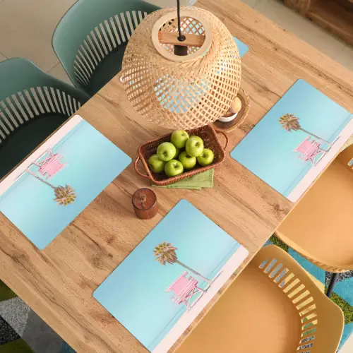 Palmboom - Strandhuis - Roze Placemat vinyl groot -zzsfeer5_Kitchenyeah-website