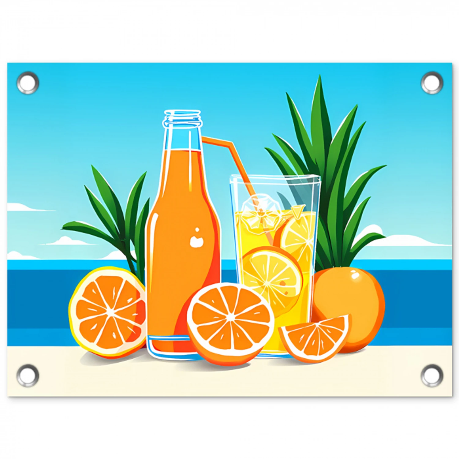 Sinaasappels - Ijsblokjes -  Zee - Illustratie tuinposter los doek klein -3d