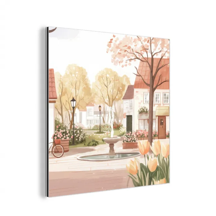 Dorpsplein - Fontein - Tulpen aluminium wit klein -3d