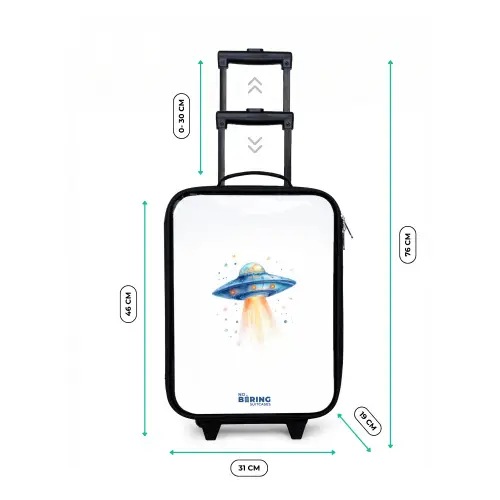 Blauw ruimteschip met lichtstraal Kinderkoffer - Zwart klein -productfoto_formaten