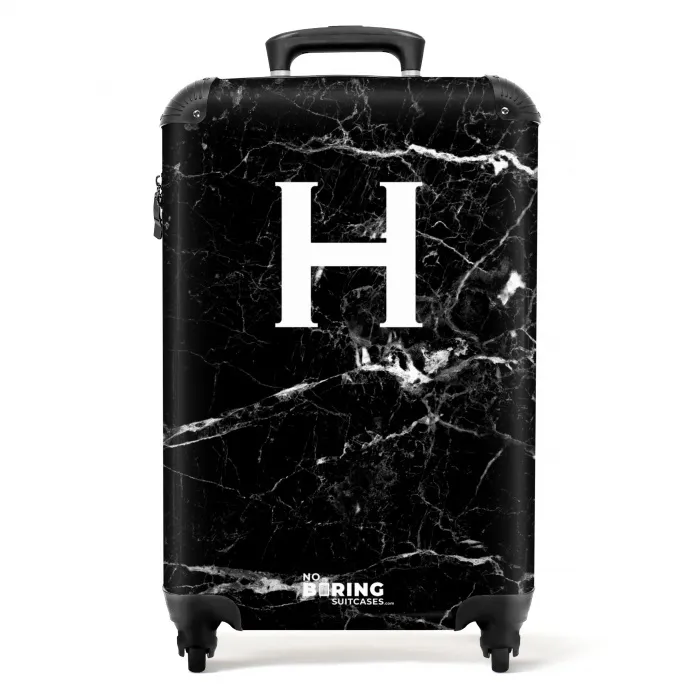 Marmer look - Letter H - Zwart NBS - Handbagage koffer - Unisex middel -productfoto_recht