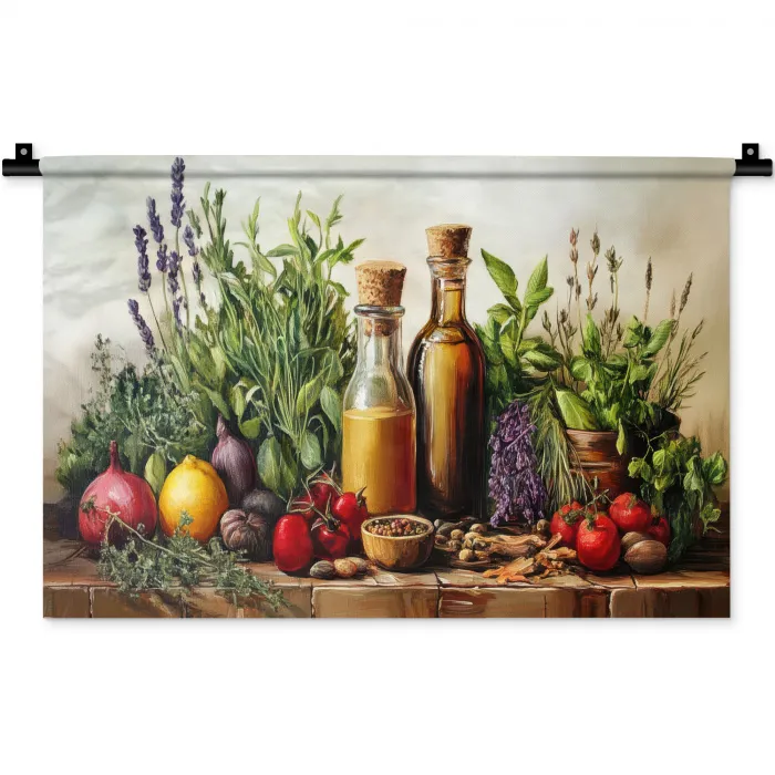 Stilleven - Kruiden - Specerijen - Fruit - Kleurrijk Wandkleed katoen klein -zz3d