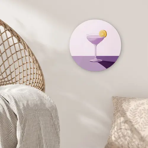 Cocktail - Paars - Minimalistisch - Citroen Wandcirkel kunststof plaat 5mm dik klein -sfeer5