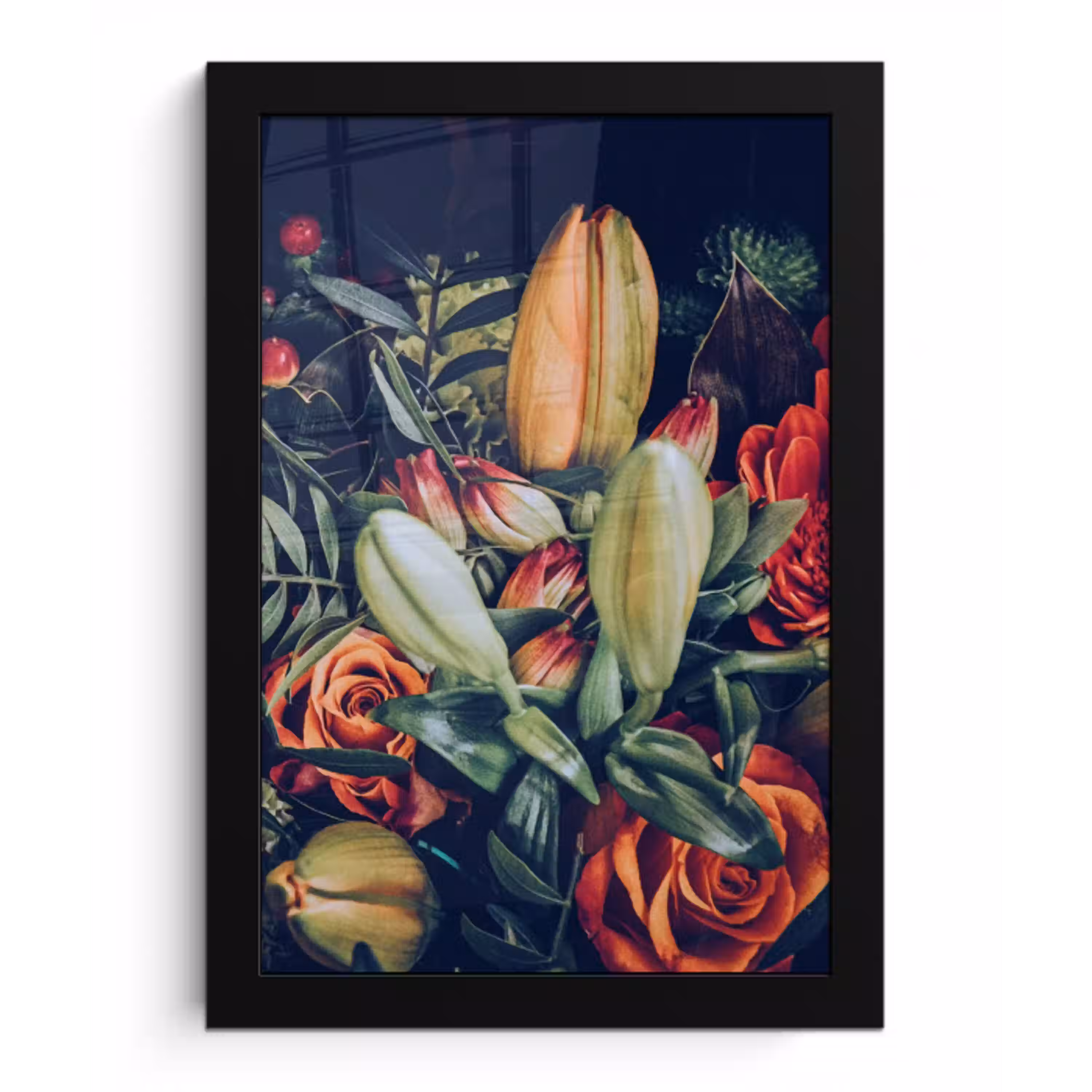 Boeket - Stilleven - Bloemen - Planten - Rood fotolijst zwart zonder passe partout klein -3d