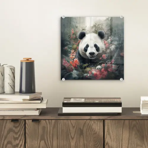 Panda - Wilde dieren - Bloemen - Natuur plexiglas 5mm klein -sfeer1