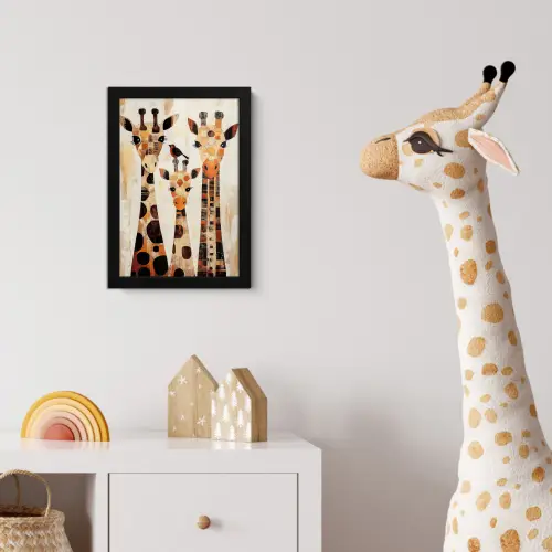 Giraffen - Cartoon - Crème fotolijst zwart zonder passe partout klein -usfeer4_kinderkamer
