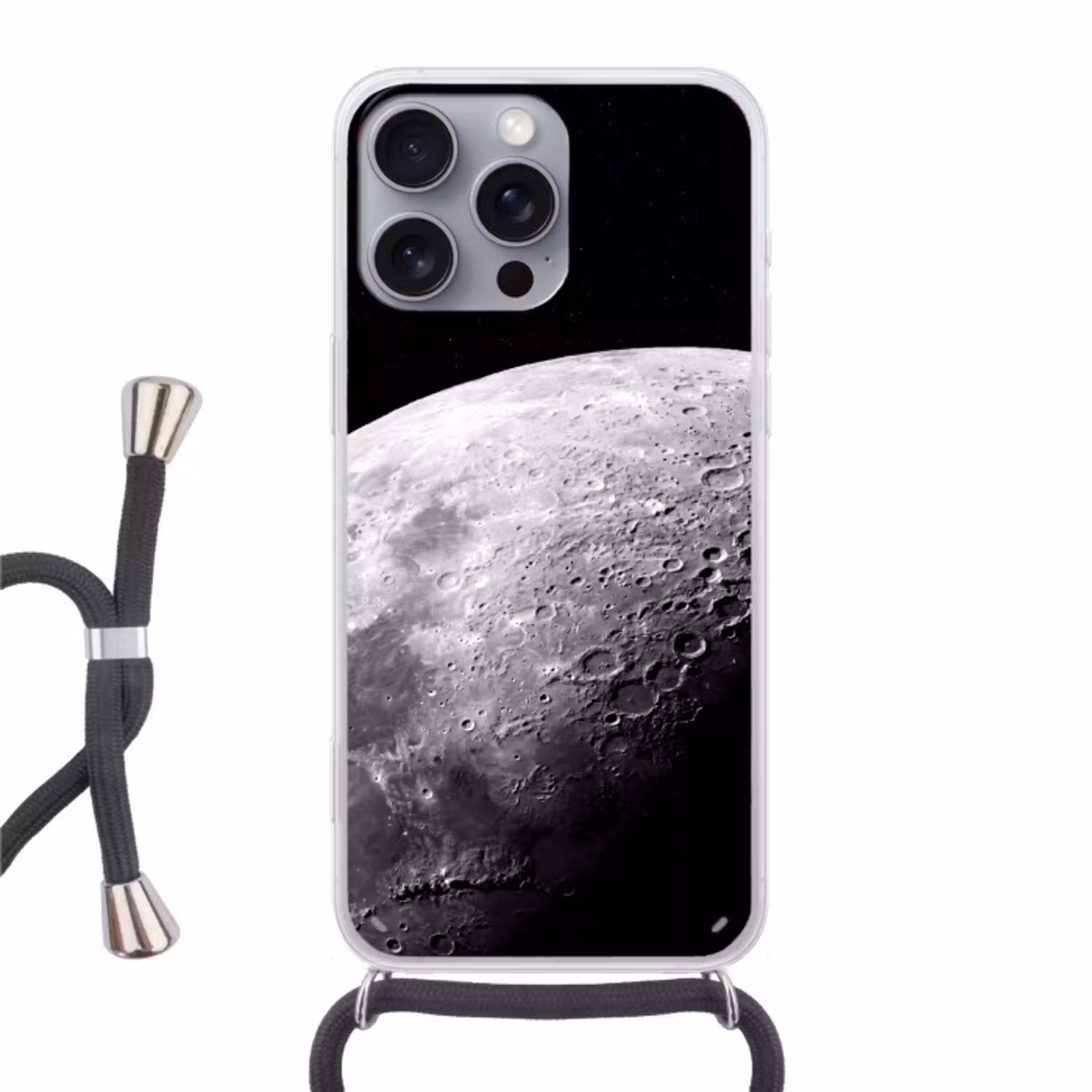 Maan - Kraters - Ruimte Hoesje iPhone 16 Pro Max met koord klein -3d