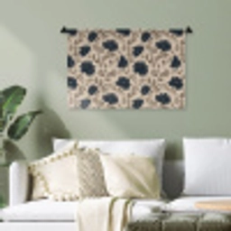 Motief - Bloemen - Zwart - Beige Wandkleed katoen klein 269 -sfeer7