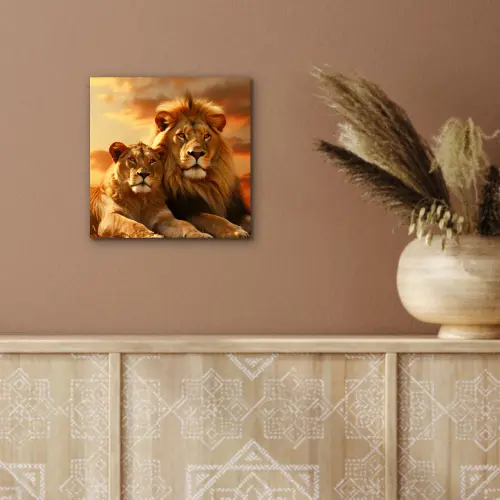 Leeuwen - Zonsondergang - Afrika - Savanne - Dieren aluminium wit klein -sfeer4