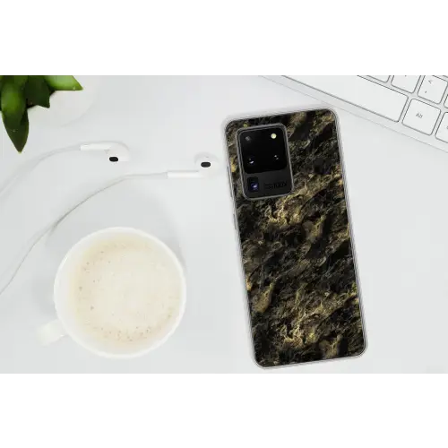 Marmer - Zwart - Goud Telefoonhoesje Samsung Galaxy S20 Ultra klein 358 -oordopS20Ultra