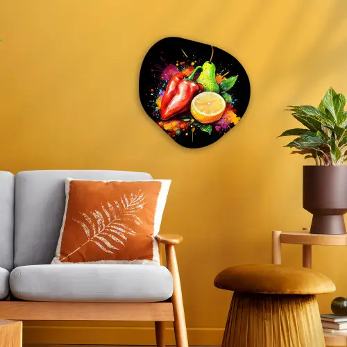 Paprika - Peer - Citroen - Graffiti - Verf - Abstract Wandcirkel Organisch Forex 3mm klein -sfeer4