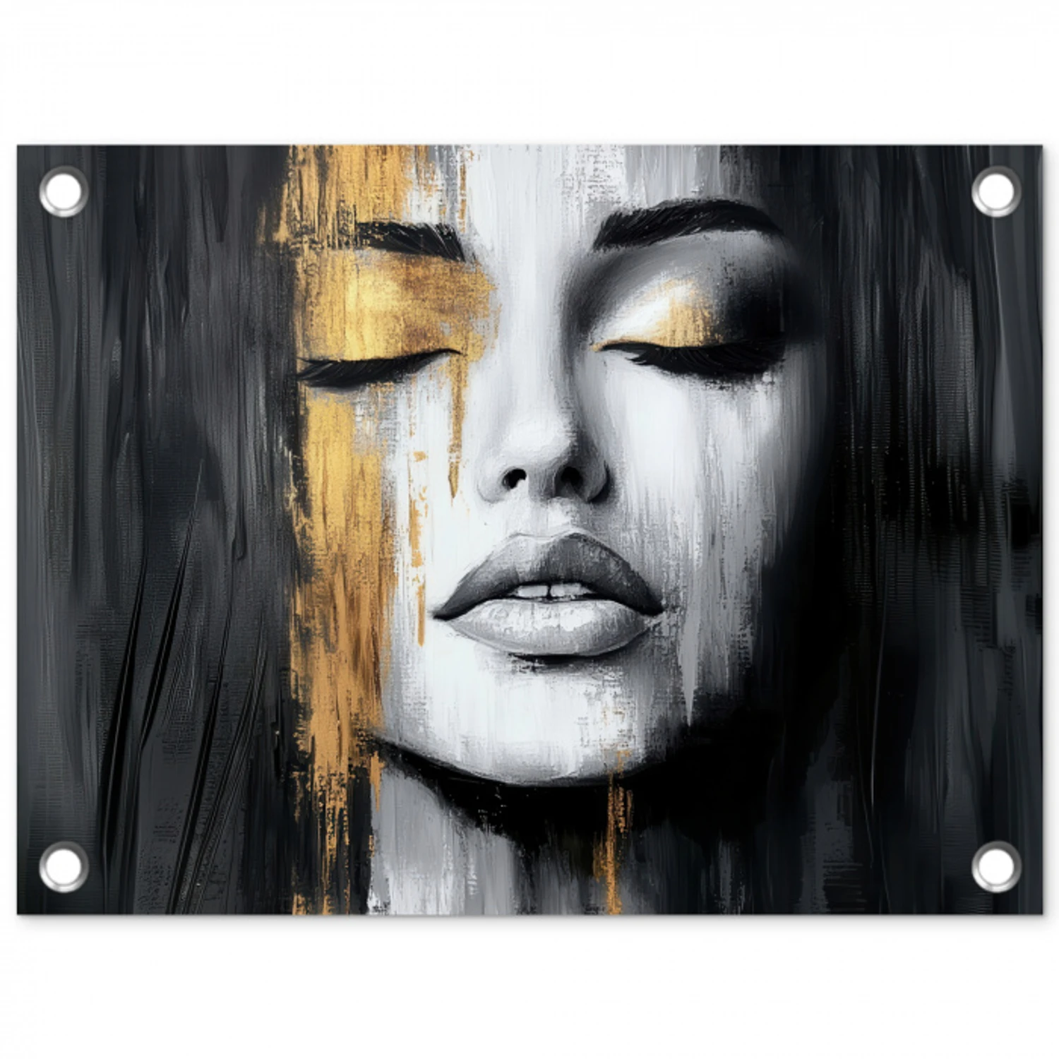 Gezicht - Vrouw - Penseelstreken - Abstract tuinposter los doek klein -3d