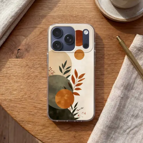 Vormen - Rond - Bladeren - Beige Telefoonhoesje iPhone 17 Pro klein -sfeer1