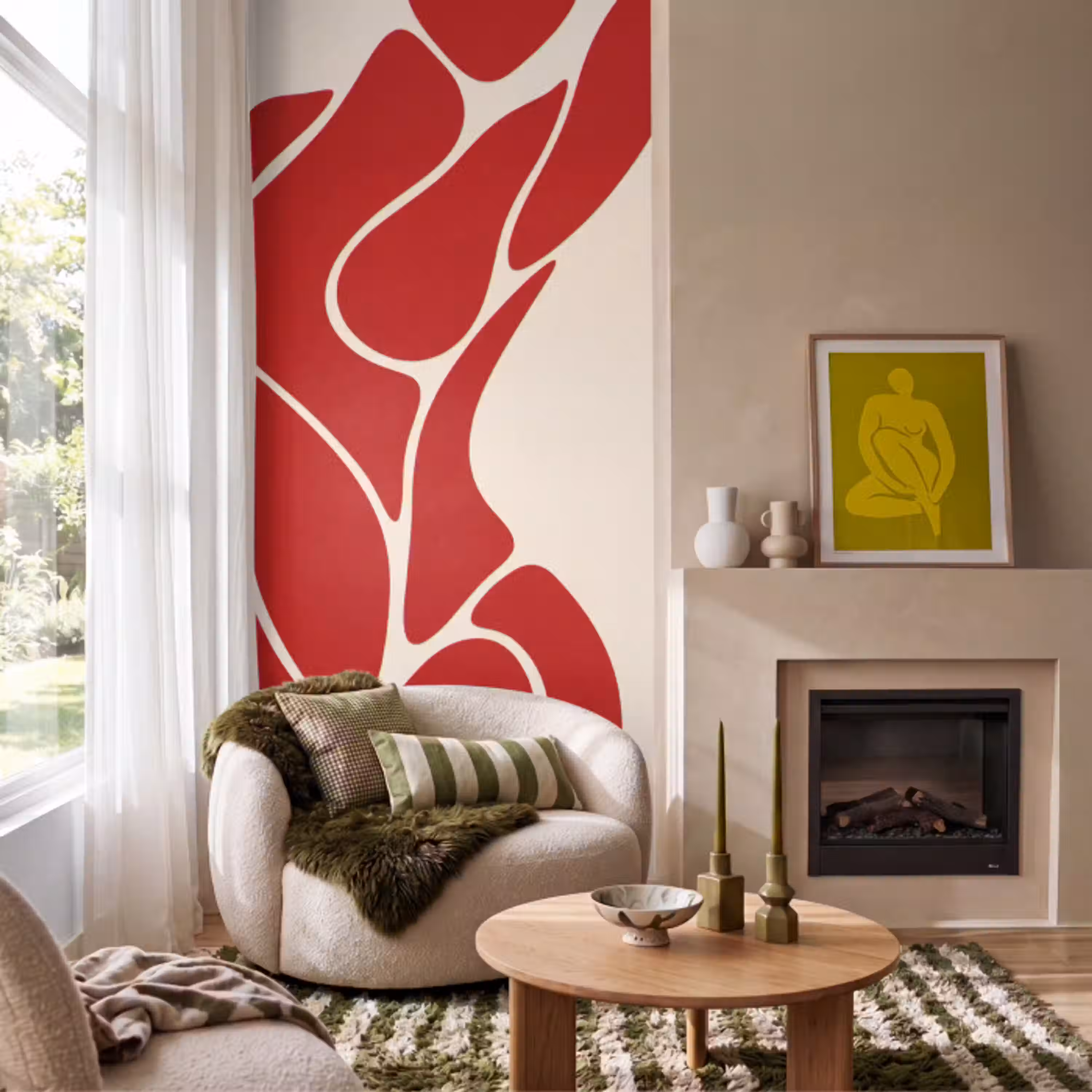 Vrouw - Figuur - Abstract - Modern - Rood Behang Vlies klein -sfeer2
