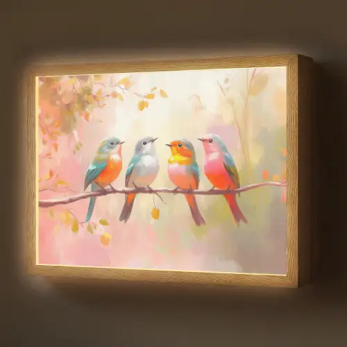 Vogels - Kleurrijk - Tak Light Box met batterij (Wandlamp) middel -z3d_website