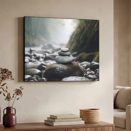 Stenen - Stapel - Natuur Textielframe zwart klein -sfeer3