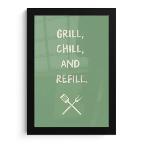 Grill - Groen - Zomer - Quote fotolijst zwart zonder passe partout klein -3d