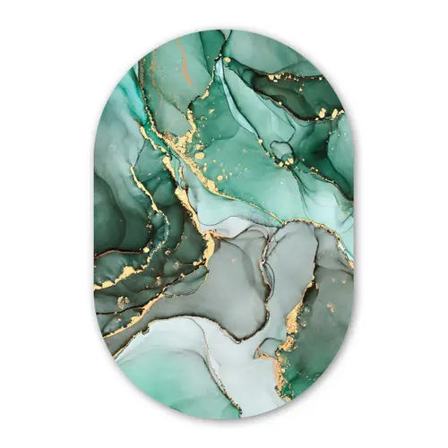 Goud - Marmer - Groen - Luxe - Marmerlook - Grijs Wandcirkel Ovaal Forex klein -3d