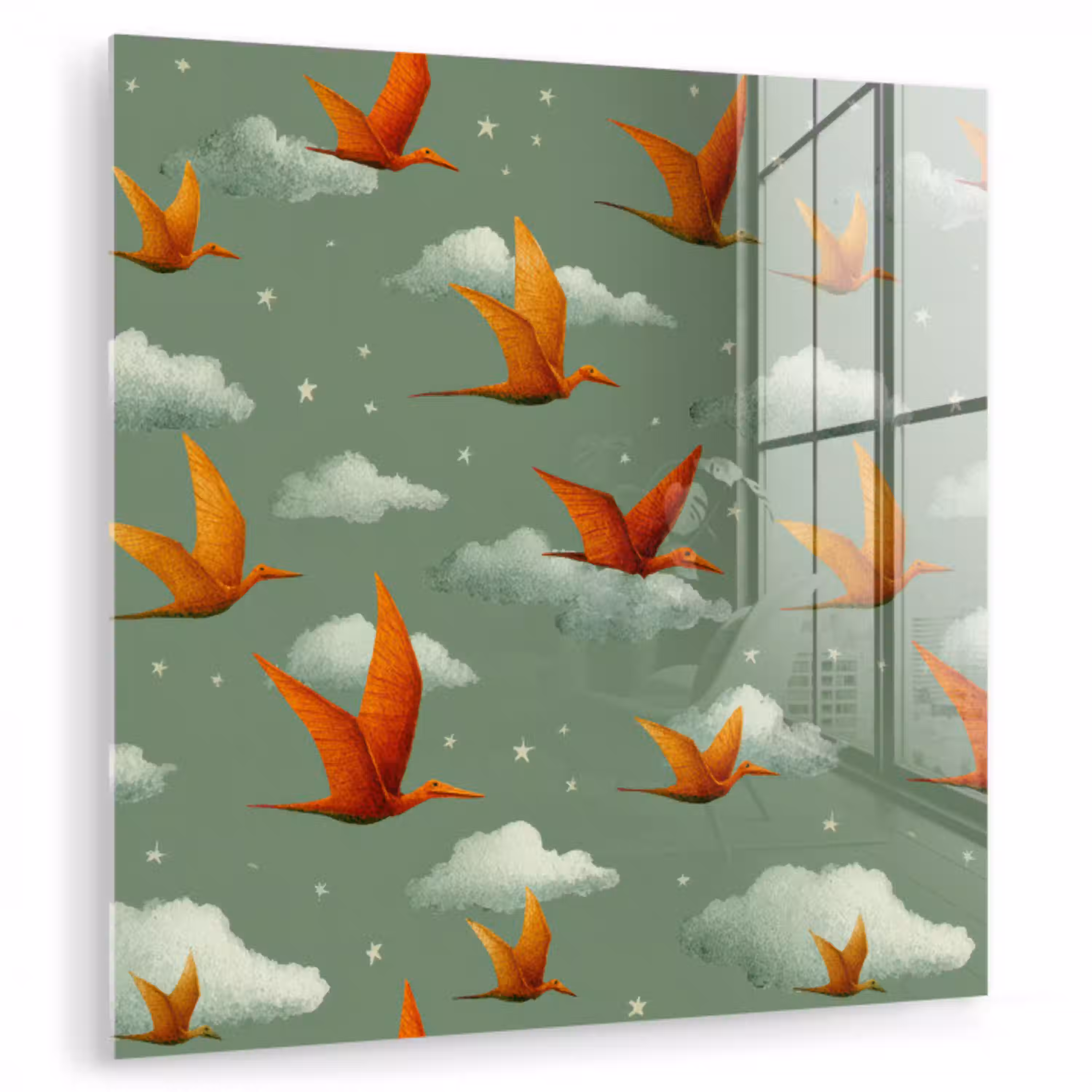 Dinosaurussen - Wolken - Sterren - Oranje plexiglas 5mm klein -zzzproduct_nieuw