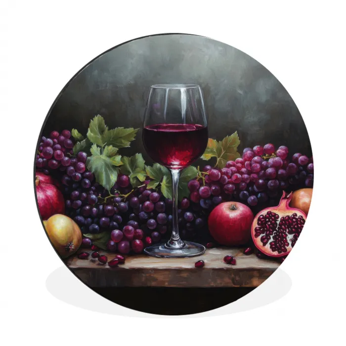 Wijn - Fruit - Stilleven Wandcirkel aluminium klein -3d