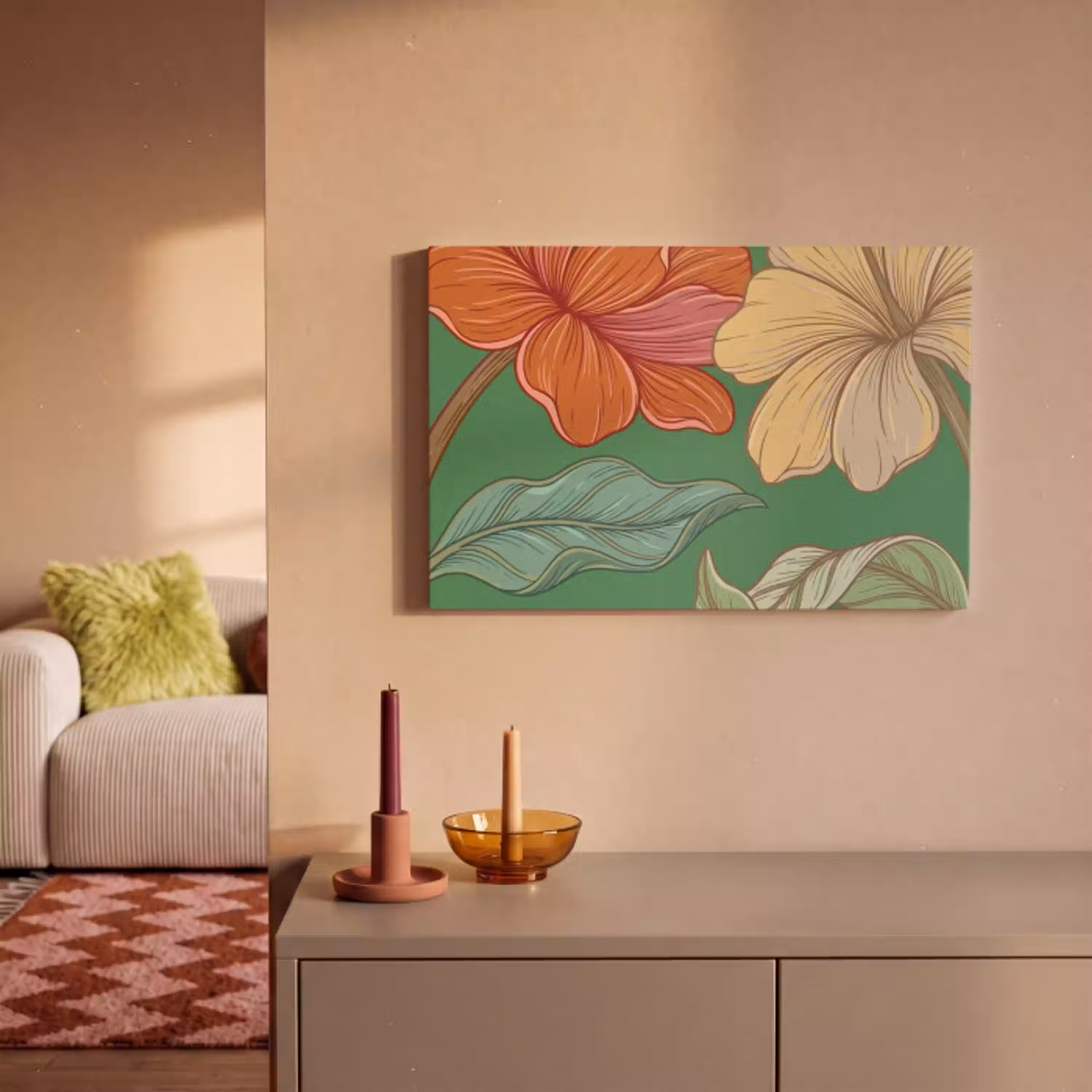 Bloemen - Groen - Illustratie canvas 2cm klein -sfeer1