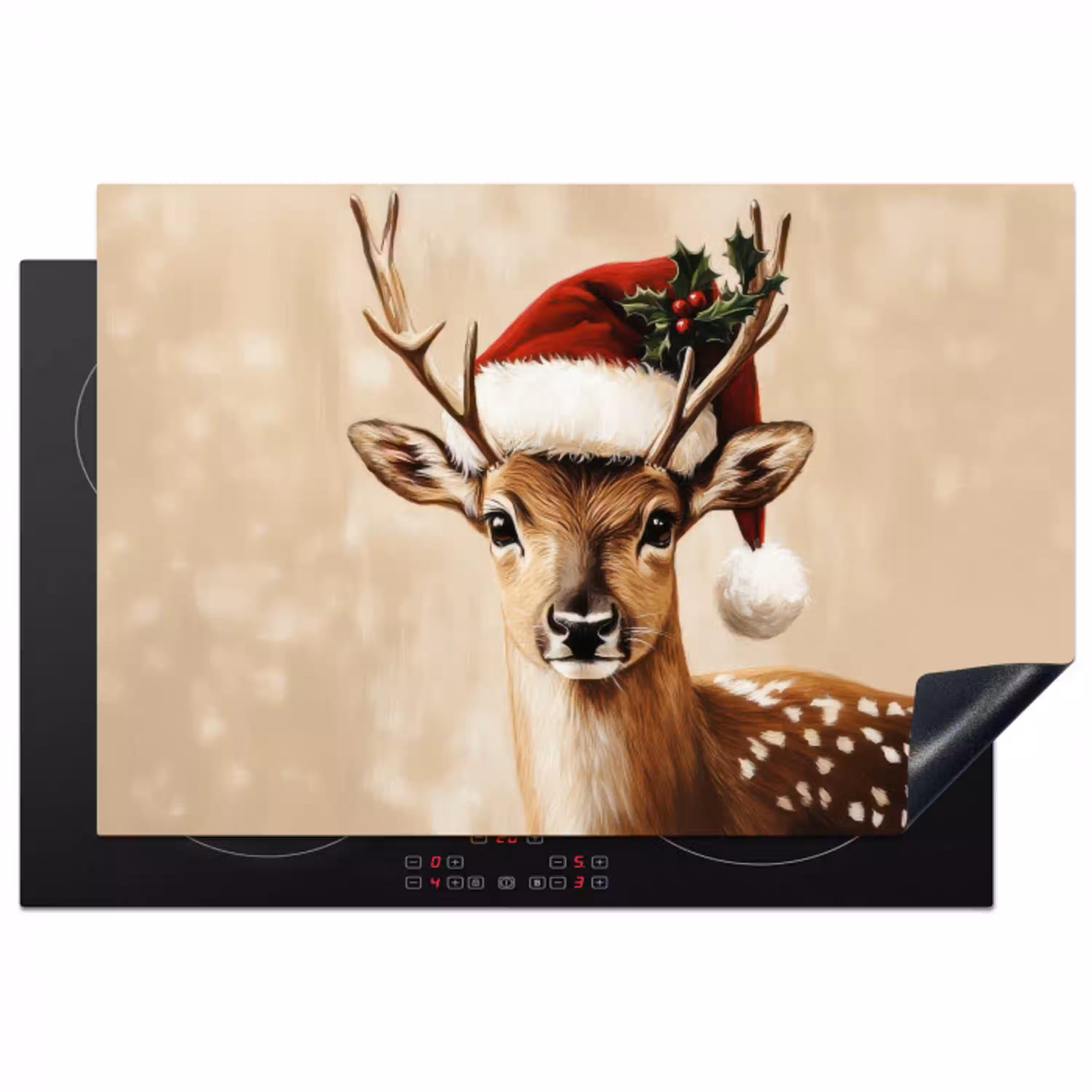 Kerst - Hert - Gewei - Rood Inductie beschermer vinyl 3mm klein -3d
