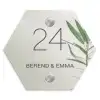 Lichtbeige met plant - Klassiek Naambord Hexagon klein -3d