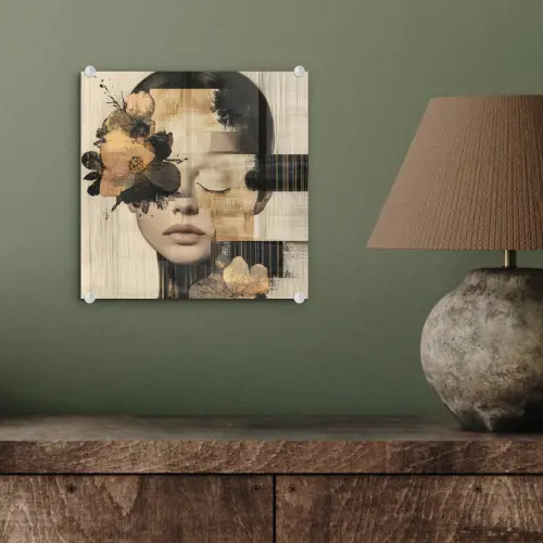 Gezicht - Bloemen - Zwart - Vrouw plexiglas 5mm klein -sfeer3