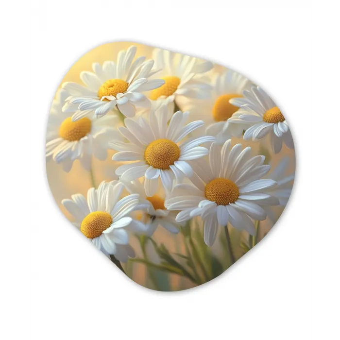 Madeliefjes - Wit - Zonlicht Wandcirkel Organisch Plexiglas middel -3d