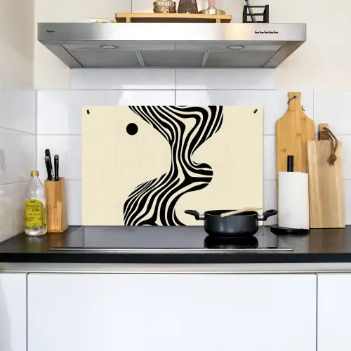 Beige - Lijnen - Golvend -  Abstract Inductie beschemer met haakjes klein -sfeer2