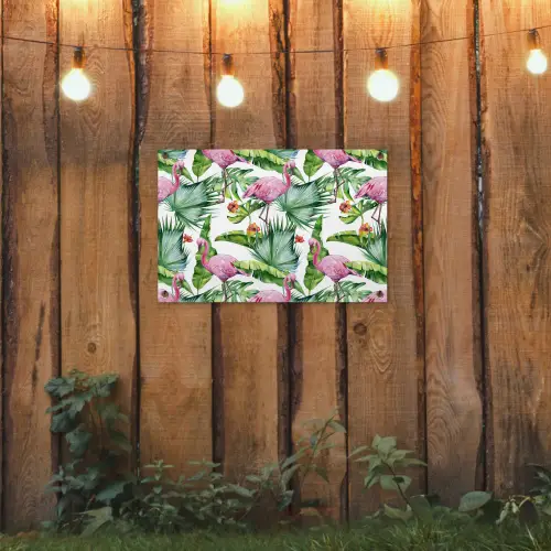 Bladeren - Flamingo - Bloemen - Jungle tuinposter los doek klein -sfeer1