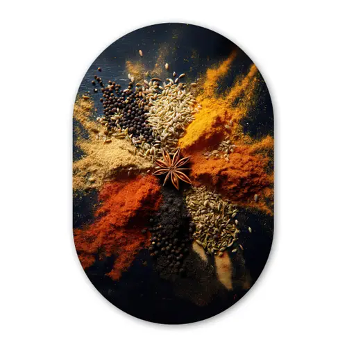 Specerijen - Explosie - Oranje Wandcirkel Ovaal Glas middel -3d