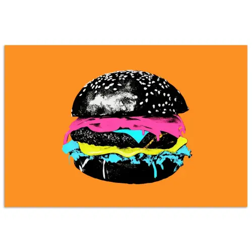 Hamburger - Oranje - Neon - popart poster papier klein -3d