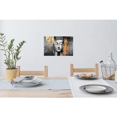 Boedhha - Penseelstreken - Goud - Abstract Muursticker klein -eettafel