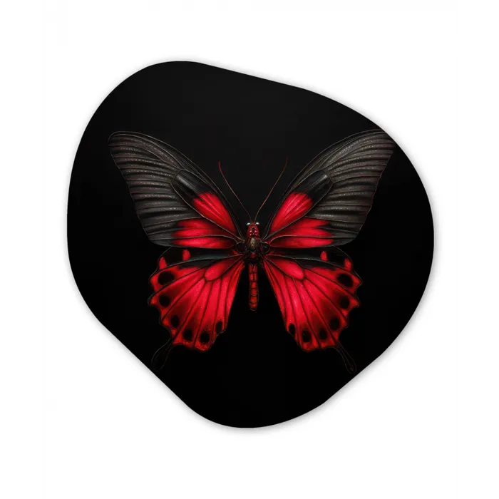 Vlinder - Rood - Contrast Wandcirkel Organisch Forex 3mm klein -3d