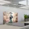 Pauw - Vogels - Bloemen - Boom - Botanisch keuken achterwand spatscherm klein -3d_schuin